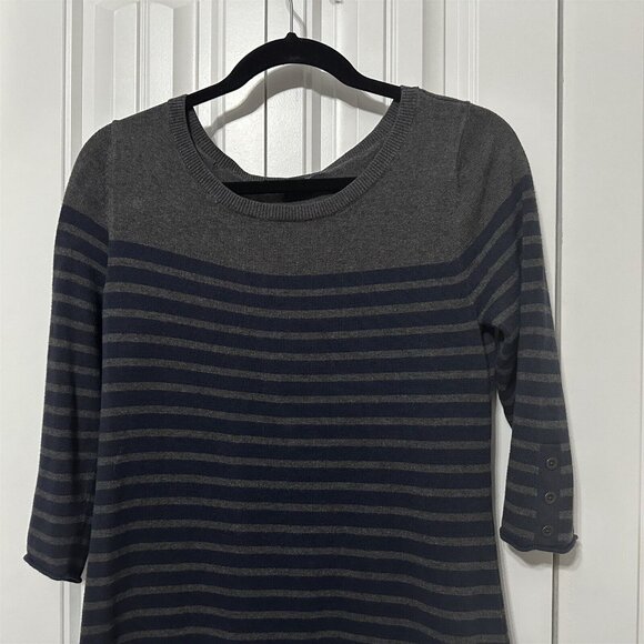 Banana Republic Sweater Dress Women's Medium Striped Gray Blue Cotton - Picture 2 of 8